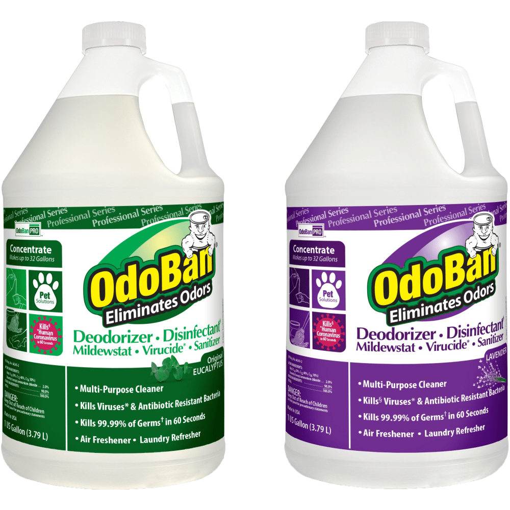 OdoBan Professional Disinfectant And Odor Eliminator Concentrate, Original Eucalyptus And Lavender Scent, 1 Gallon, Pack Of 2 Jugs