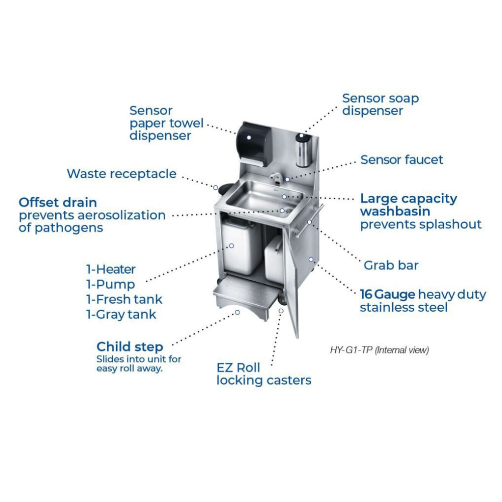 Zurn JUST Stainless Steel Portable Hand Washing Station, 53-3/4inH x 29-5/8inW x 23-3/16inD, Silver