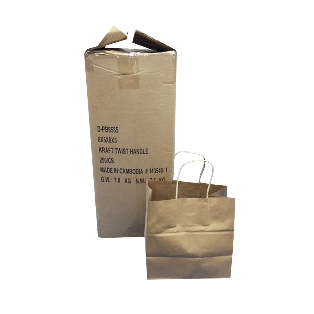 Island Plastic Bags Handled Paper Bags, 8in x 8in x 5in, Pack Of 250