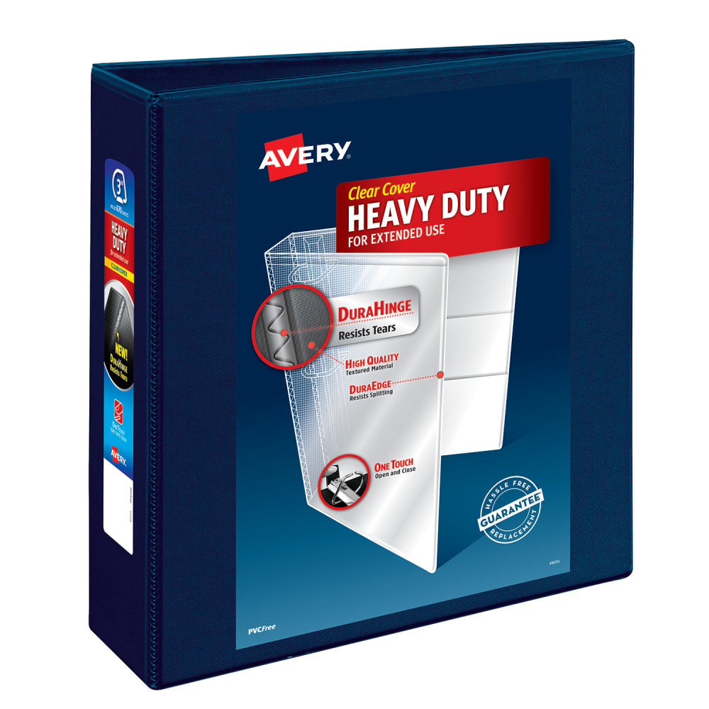 Avery Heavy-Duty View 3 Ring Binder, 3in One Touch EZD Rings, Navy Blue, 1 Binder