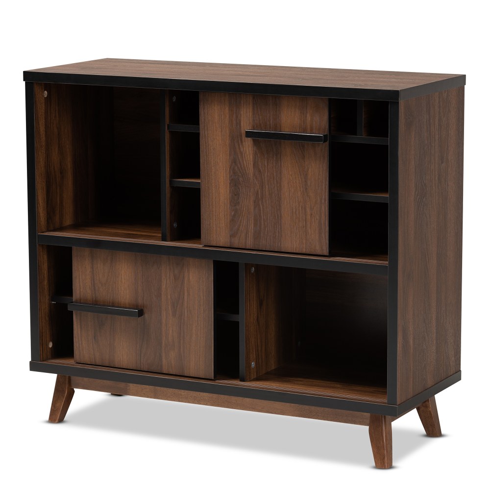 Baxton Studio Margo 2-Tone Wine Storage Cabinet, Walnut/Black