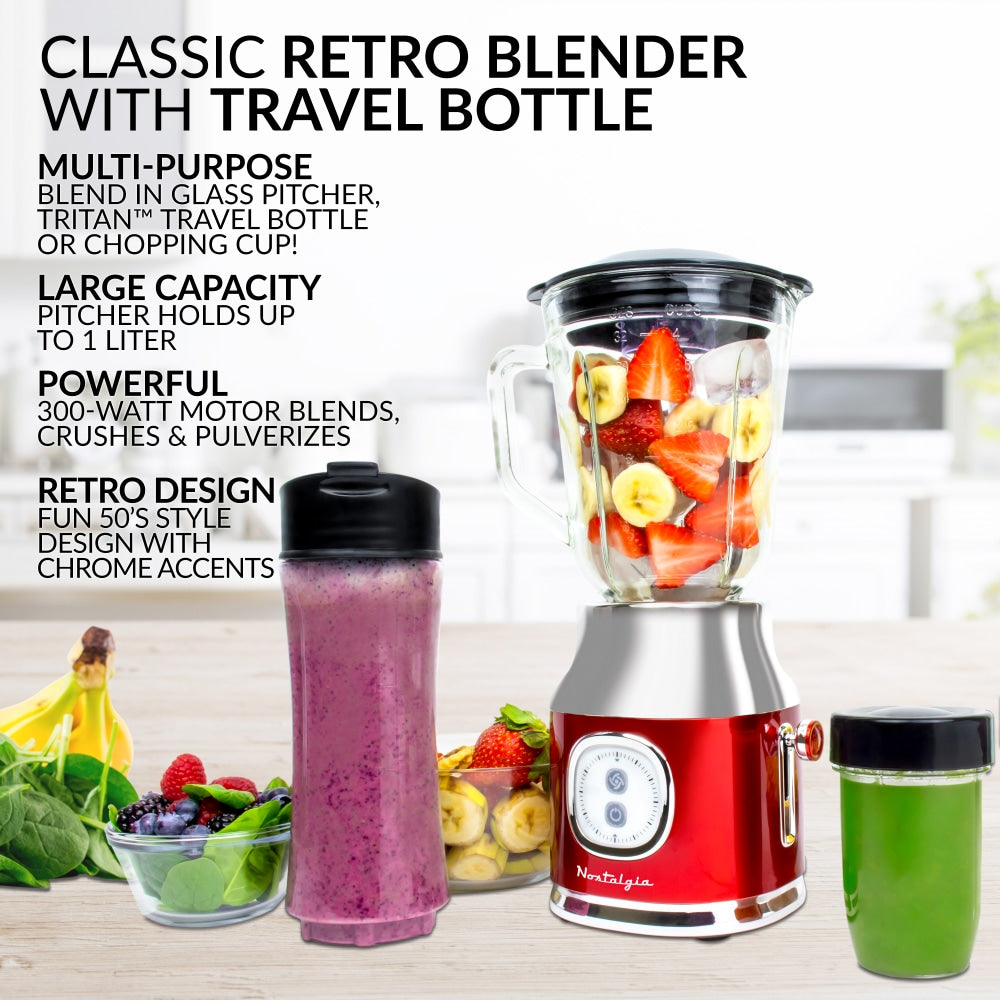 Nostalgia Electrics Classic Retro Blender, 9-1/4in x 6-3/4in, Red