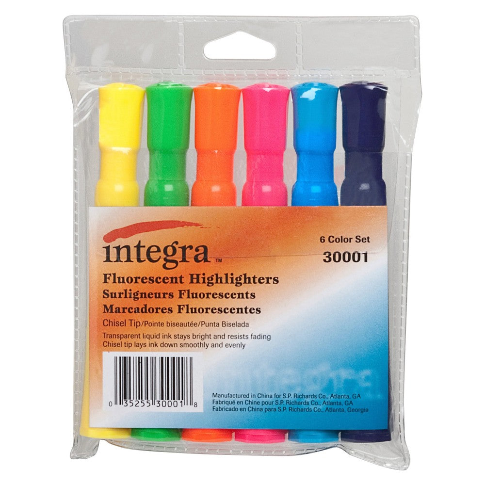 Integra Chisel Desk Liquid Highlighters, Assorted Colors, Pack Of 6