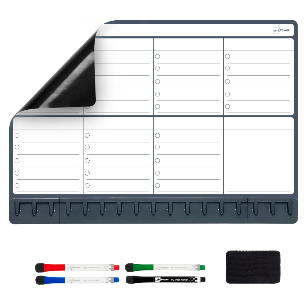 Note Tower Magnetic Dry-Erase Whiteboard Refrigerator Weekly Planner Board, 12in x 17in, Black/White