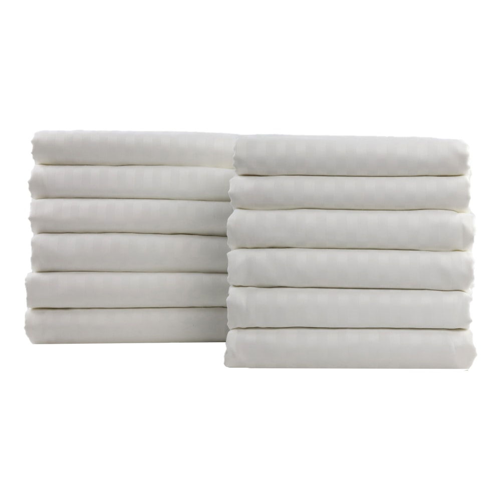 1888 Mills Lotus Satin Stripe King Flat Sheets, 114in x 120in, White, Pack Of 12 Sheets