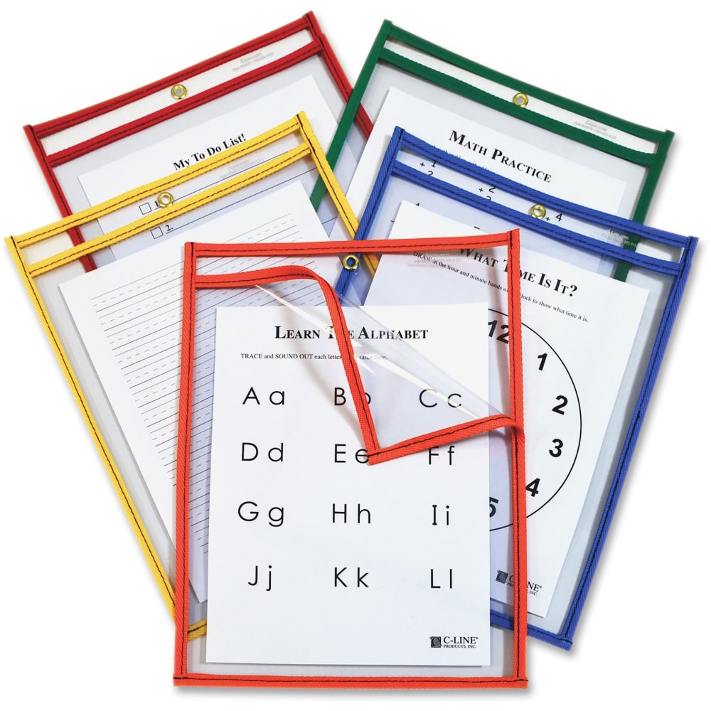 C Line Products Super Heavyweight Plus Dry-Erase Pockets, Case Of 25, 9in x 12in, Assorted Colors