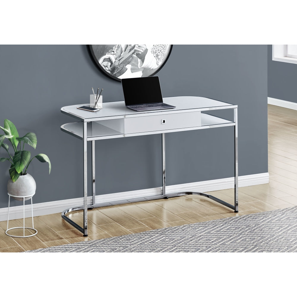 Monarch Specialties Natalia 48inW Computer Desk, Glossy White/Chrome