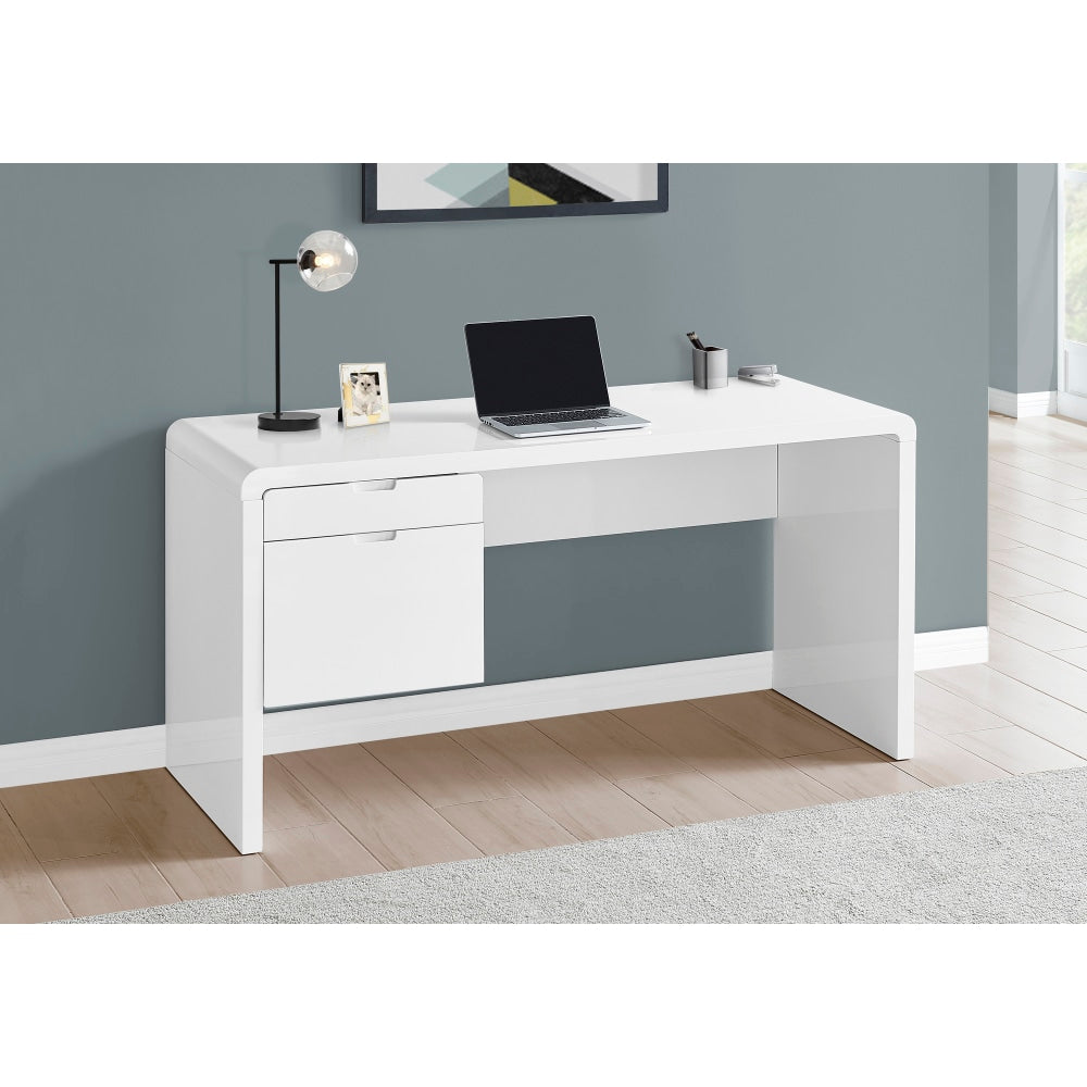 Monarch Specialties Rangel 60inW Computer Desk, Glossy White