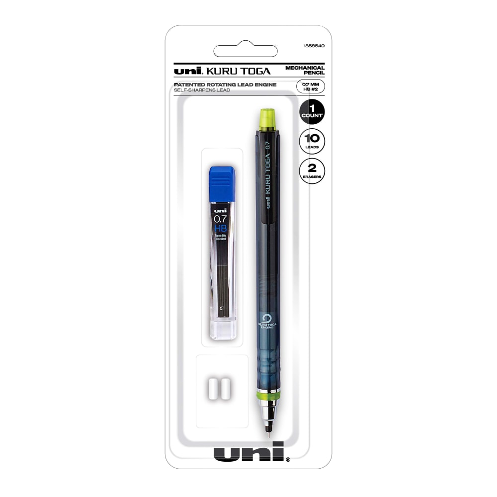 uni-ball Kura Toga Mechanical Pencil Starter Set, 0.7 mm, HB#2 Lead Tip, Black/Gray