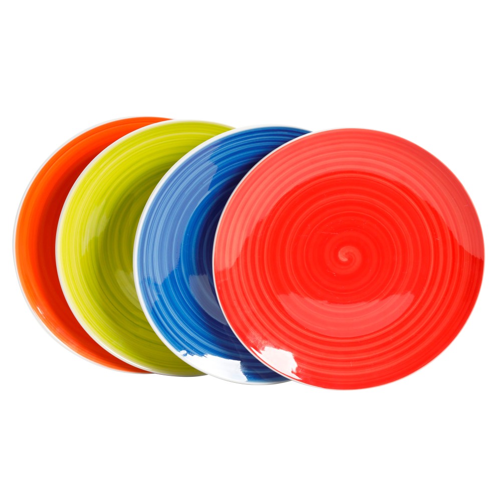 Gibson Home Crenshaw 4-Piece Fine Ceramic Dinner Plate Set, 10-1/4in, Assorted Colors