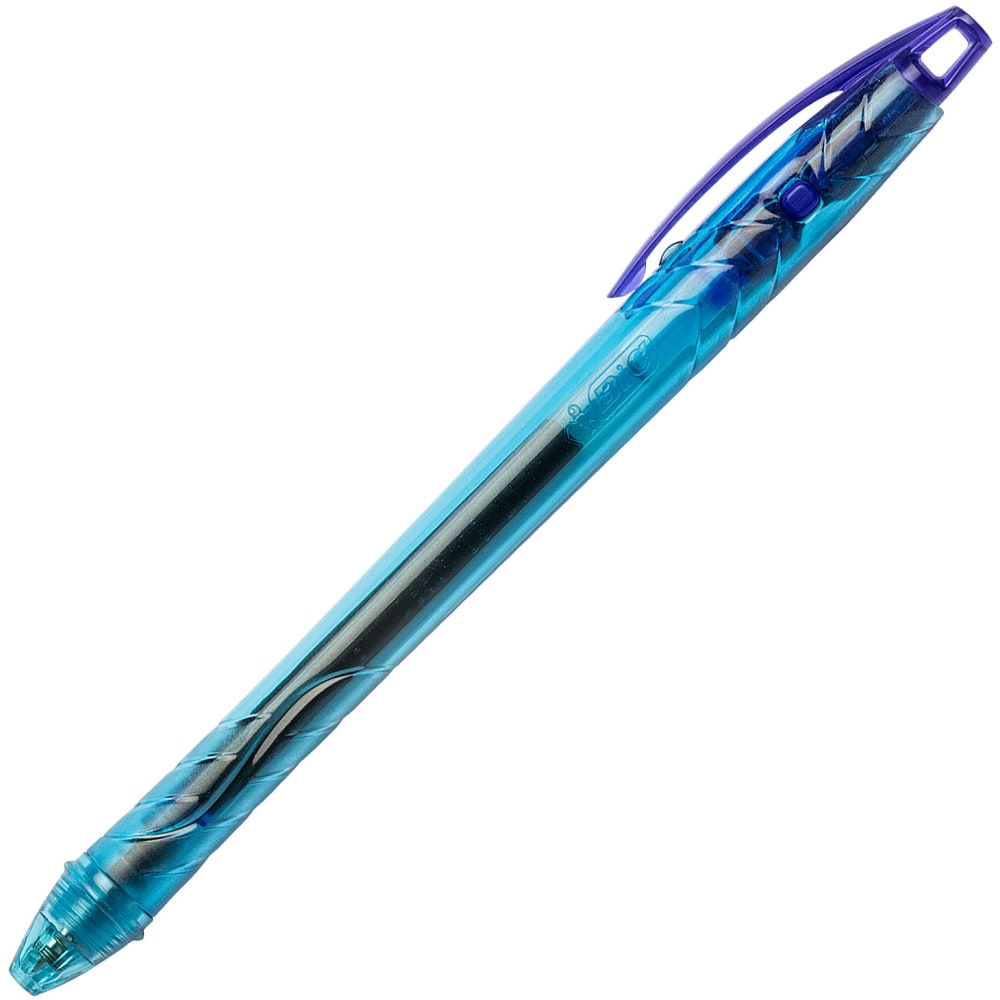 BIC Ecolutions Ocean-Bound Retractable Gel Pens, Pack Of 12 Pens, Medium Point, 0.7 mm,  78% Recycled, Clear Barrel, Blue Ink