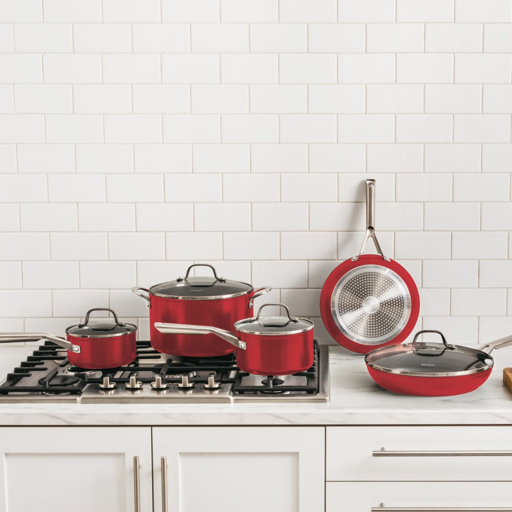 Ninja Foodi NeverStick Essential 9-Piece Aluminum Cookware Set, Red