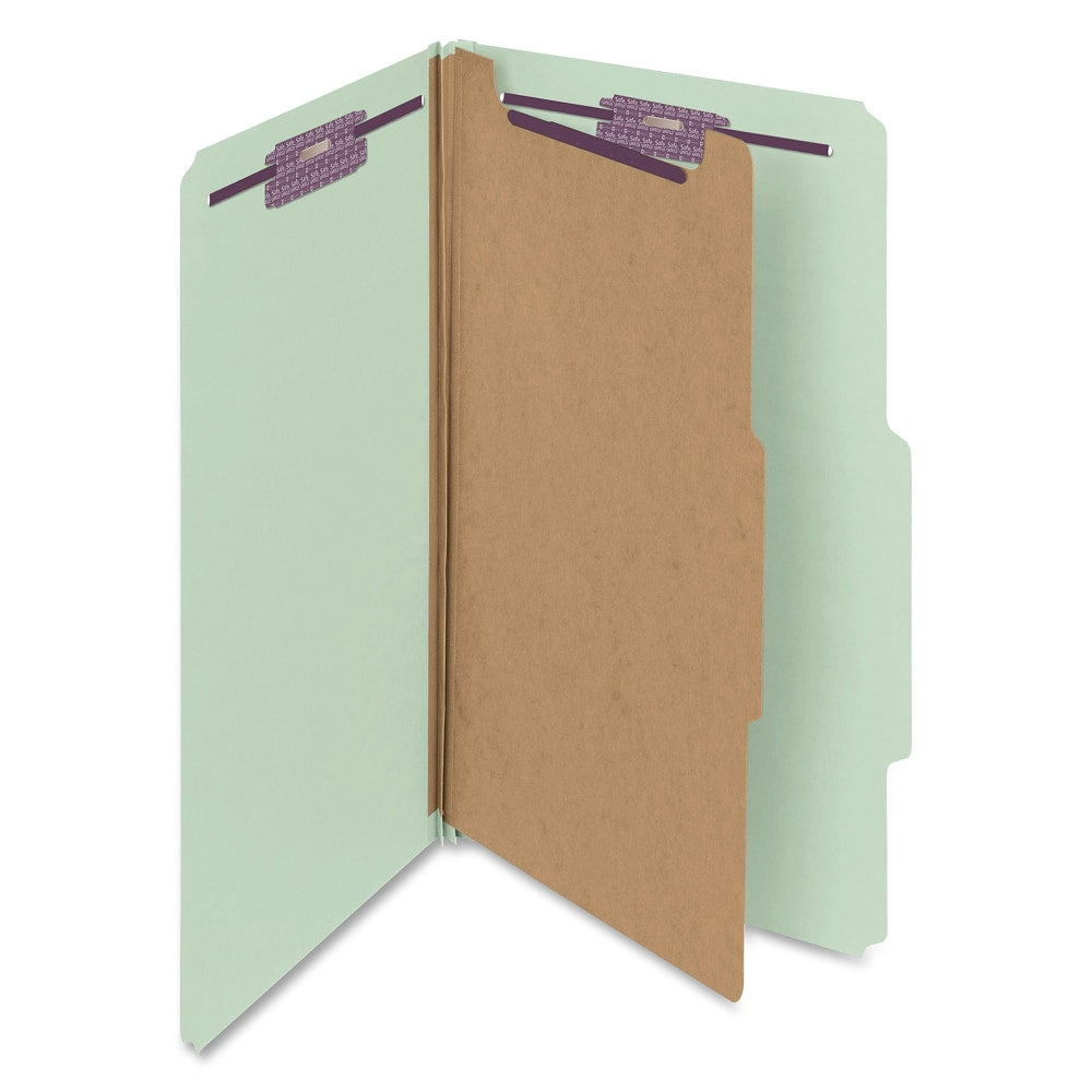 Smead Classification Folders, Pressboard With SafeSHIELD Fasteners, 1 Divider, 2in Expansion, Legal Size, 100% Recycled, Gray/Green, Box Of 10