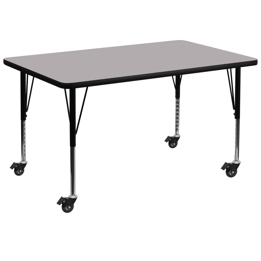 Flash Furniture Mobile 48inW Rectangular Thermal Laminate Activity Table With Short Height-Adjustable Legs, Gray