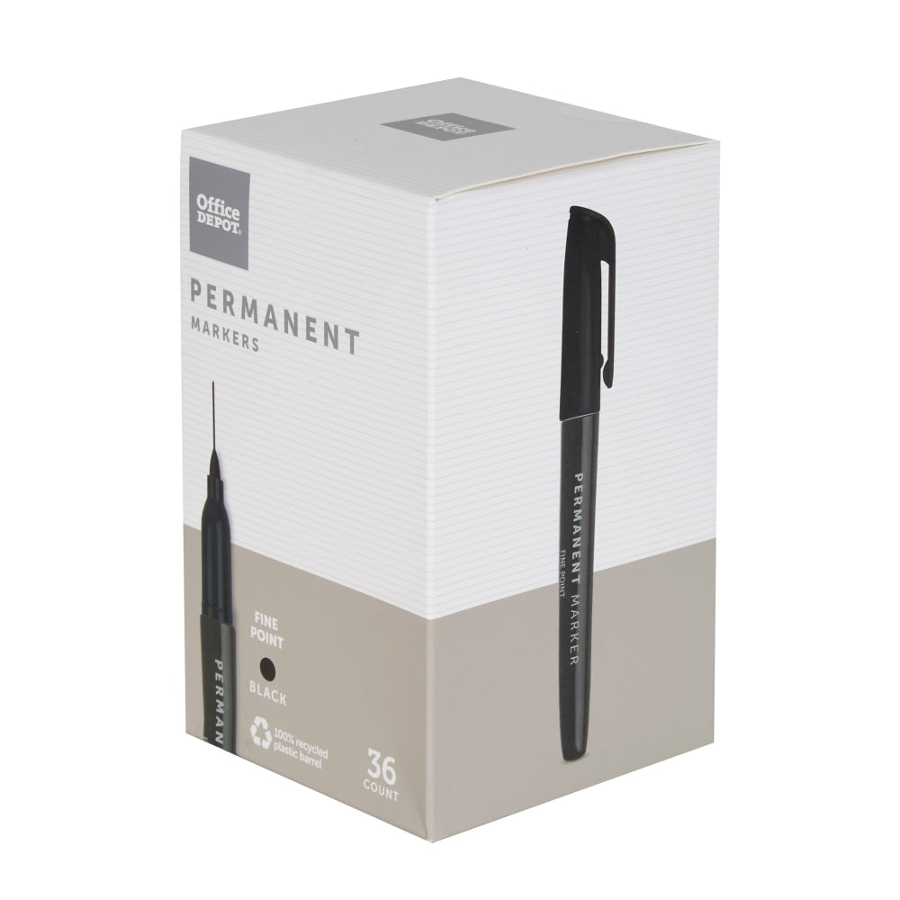 Office Depot Brand Permanent Markers, Fine Point, 100% Recycled Plastic Barrel, Black Ink, Pack Of 36