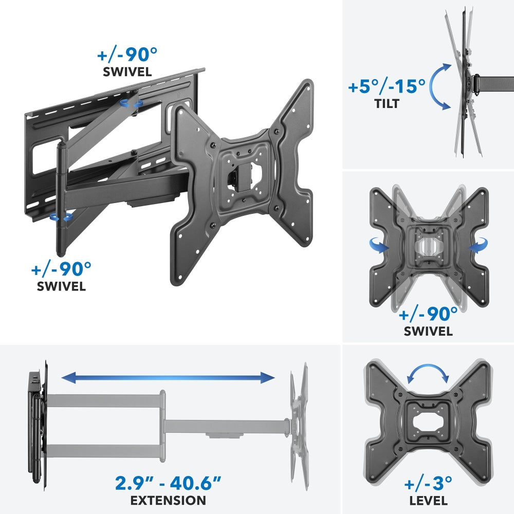 Mount-It! MI-393 Full-Motion TV Wall Mount, Black