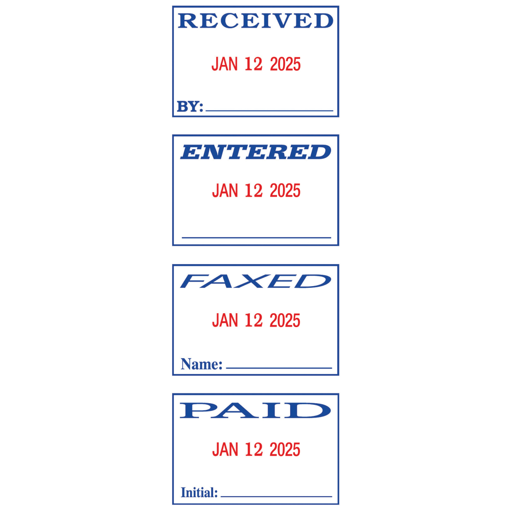 2000 PLUS Date Message Dater Stamp Paid, Faxed, Received, Entered Stamp,  Self-Inking 4-in-1 Date Message Dater Stamp, Blue and Red Ink