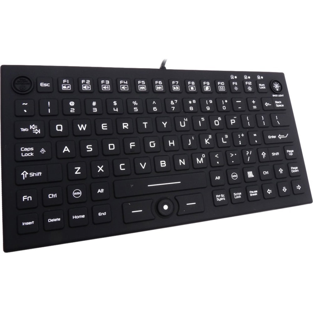 DSI WATERPROOF IP68 SILICONE COMPACT KEYBOARD W/ MOUSE POINTER, BACKLIT - Cable Connectivity - USB Interface - 89 Key - Windows - Industrial Silicon Rubber Keyswitch - Black