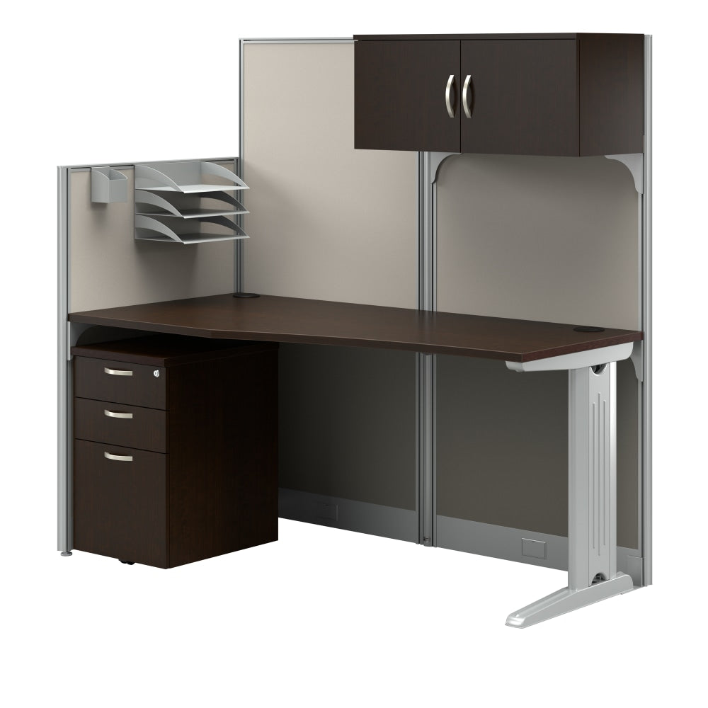 Bush Business Furniture Office In An Hour Straight Workstation With Storage & Accessory Kit, 63inH x 64-1/2inW x D, Mocha Cherry Finish, Standard Delivery