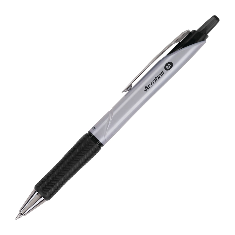 Acroball Pro Retractable Pens, Medium Point, 1.0 mm, Silver Barrel, Black Ink, Pack Of 12 Pens