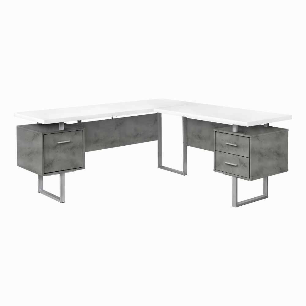 Monarch Specialties Dallas 71inW L-Shaped Corner Desk, Gray/White