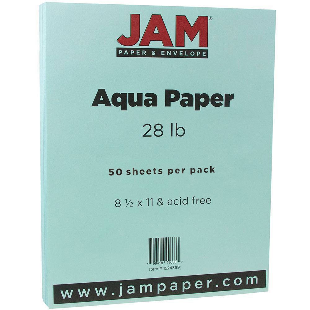 JAM Paper Color Multi-Use Printer & Copy Paper, Aqua Blue, Letter (8.5in x 11in), 50 Sheets Per Pack, 28 Lb