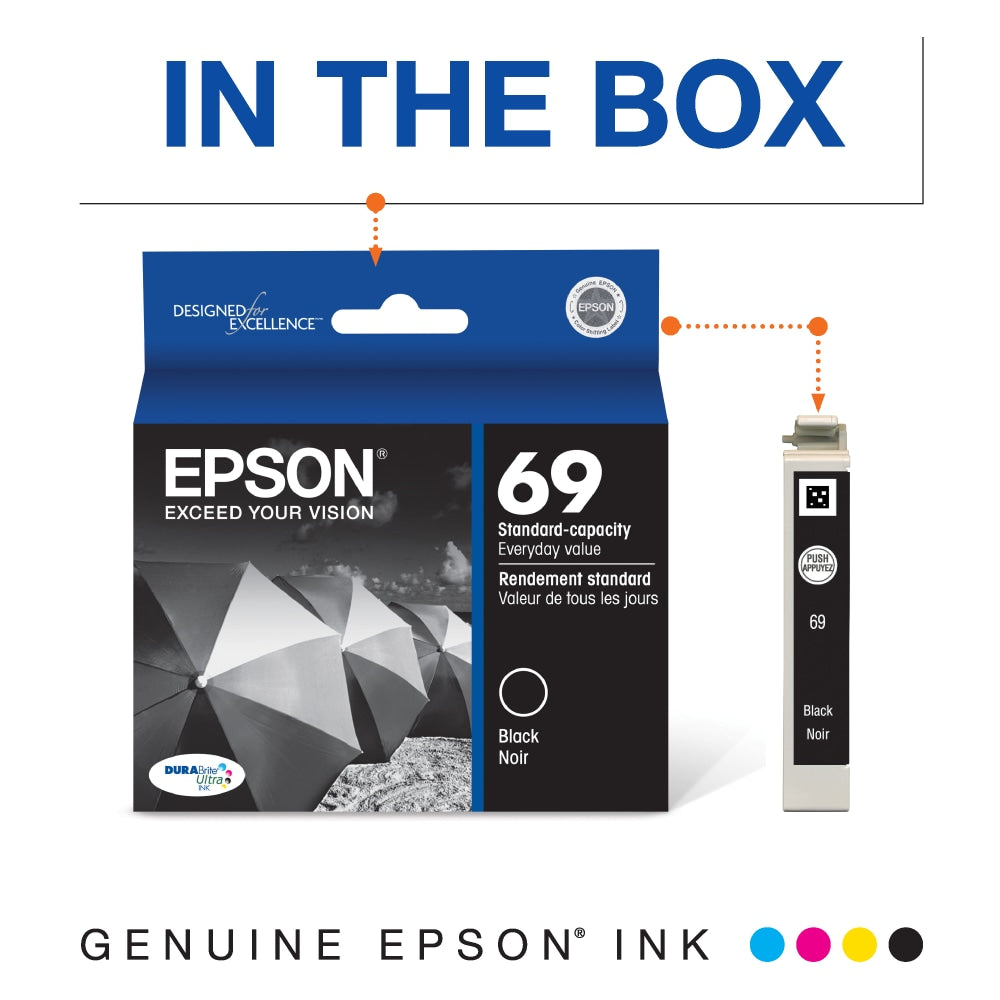 Epson 69 DuraBrite Ultra Black Ink Cartridge, T069120-S