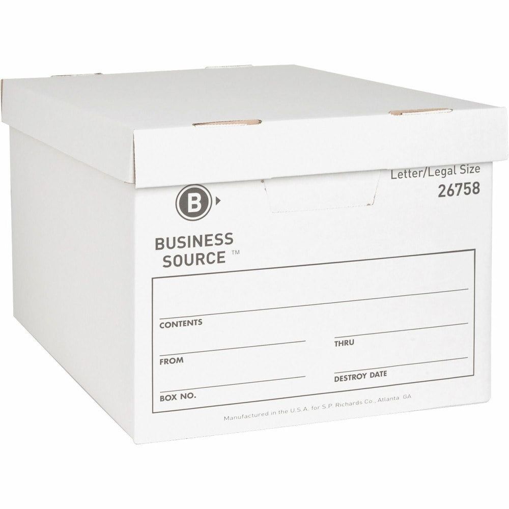 Business Source Medium-Duty Storage Boxes With Lift-Off Lids, Legal/Letter Size, 12in x 15in x 10in, White, Box Of 12