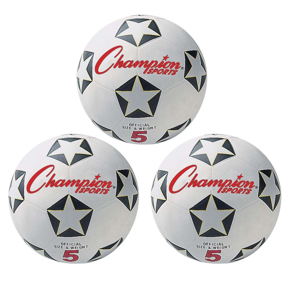 Champion Sports Rubber Soccer Balls, Size 5, White/Black, Pack Of 3 Balls