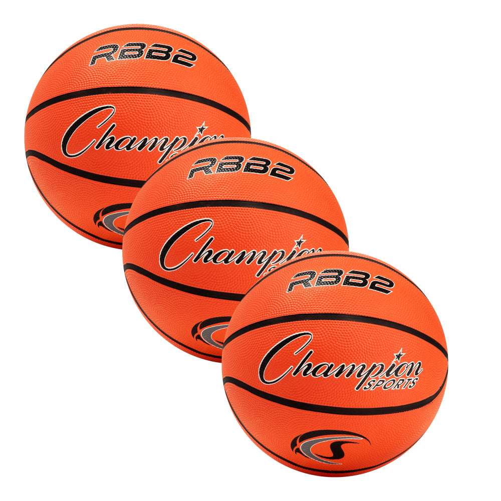 Champion Sports Rubber Basketballs, Size 5, Orange/Black, Pack Of 3 Balls