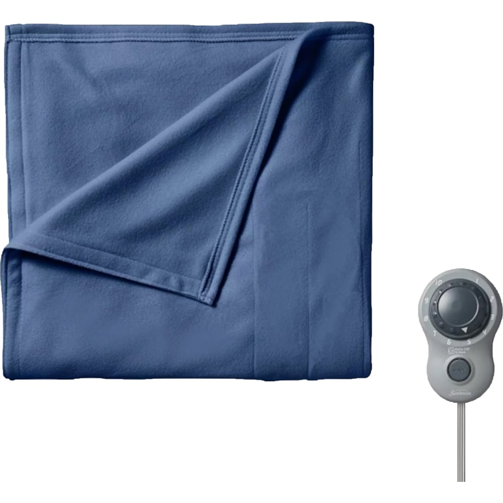 Sunbeam Twin Electric Heated Fleece Blanket, 62in x 84in, Blue