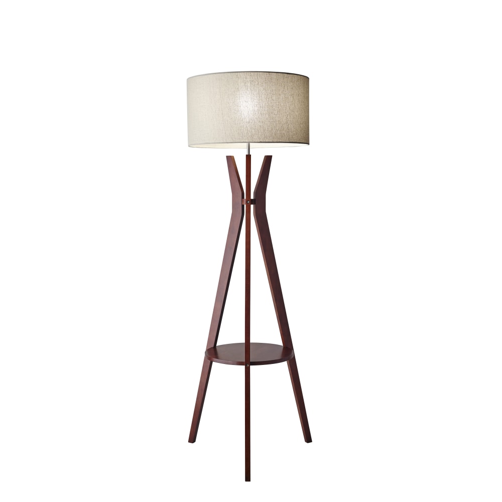 Adesso Bedford Shelf Floor Lamp, 59 1/2inH, Oatmeal Shade/Walnut Base