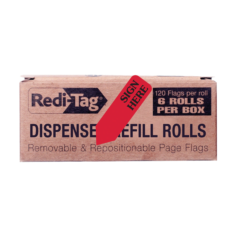 Redi-Tag Preprinted Signature Flags Refill, SIGN HERE, Red, Box Of 6