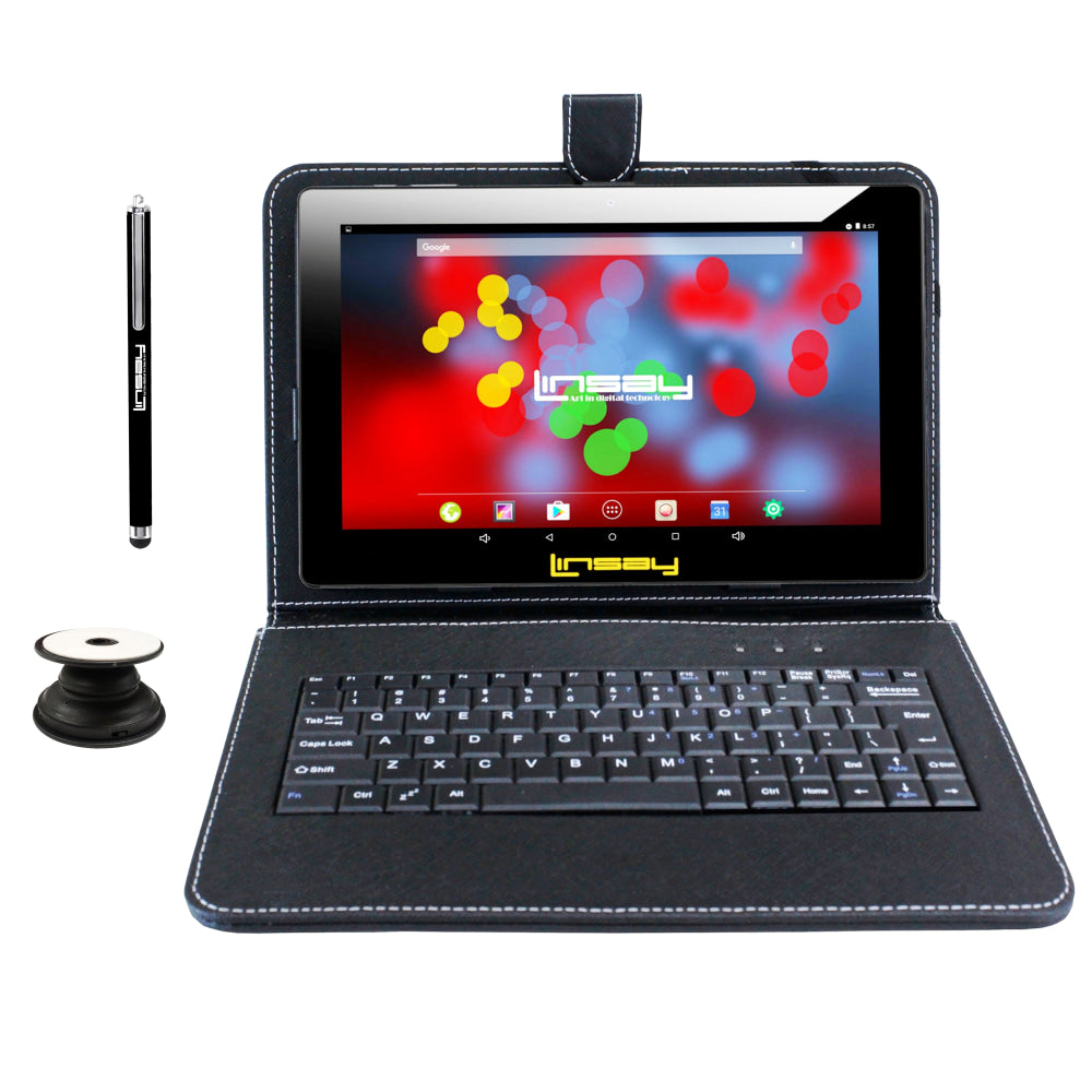 Linsay F10IPS Tablet, 10.1in Screen, 2GB Memory, 32GB Storage, Android 12, Black Keyboard