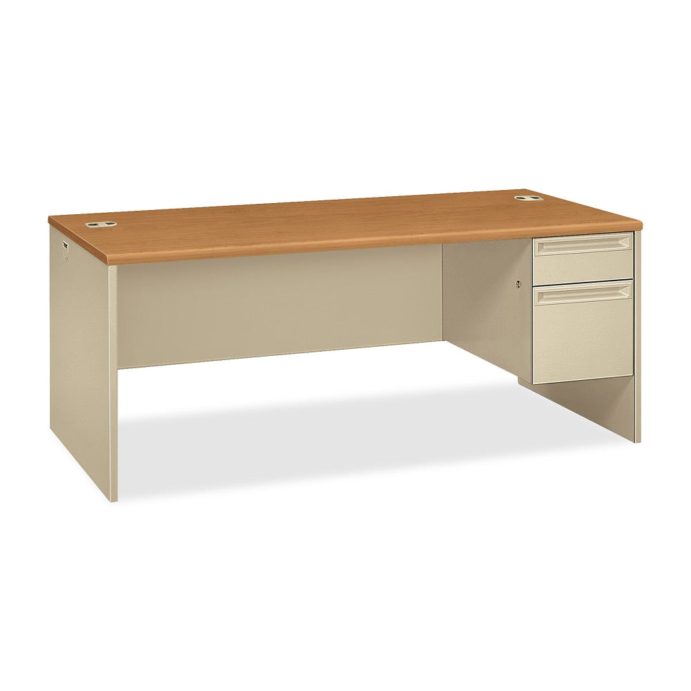 HON 38000 72inW Right-Pedestal Computer Desk, Harvest/Putty