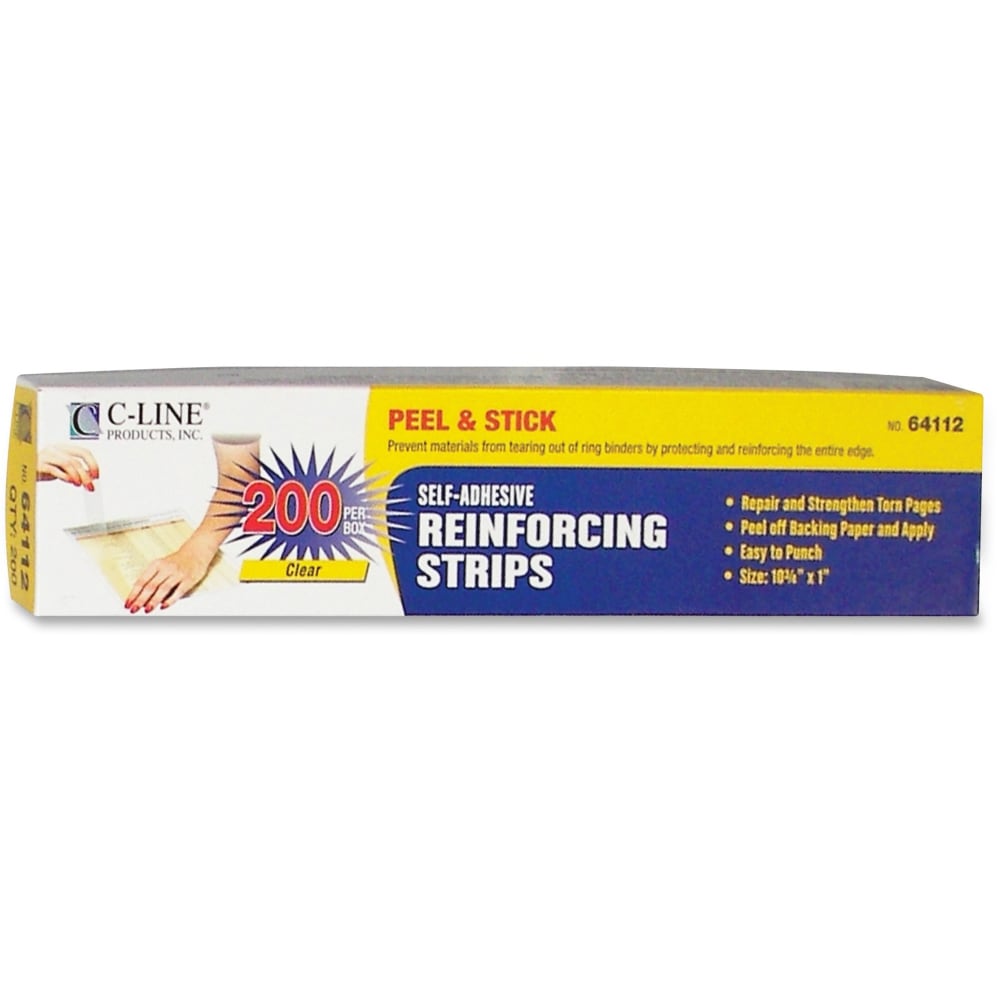 C-Line Self-Adhesive Reinforcing Strips, CLI64112, 10 3/4in x 1in, Clear, Box Of 200