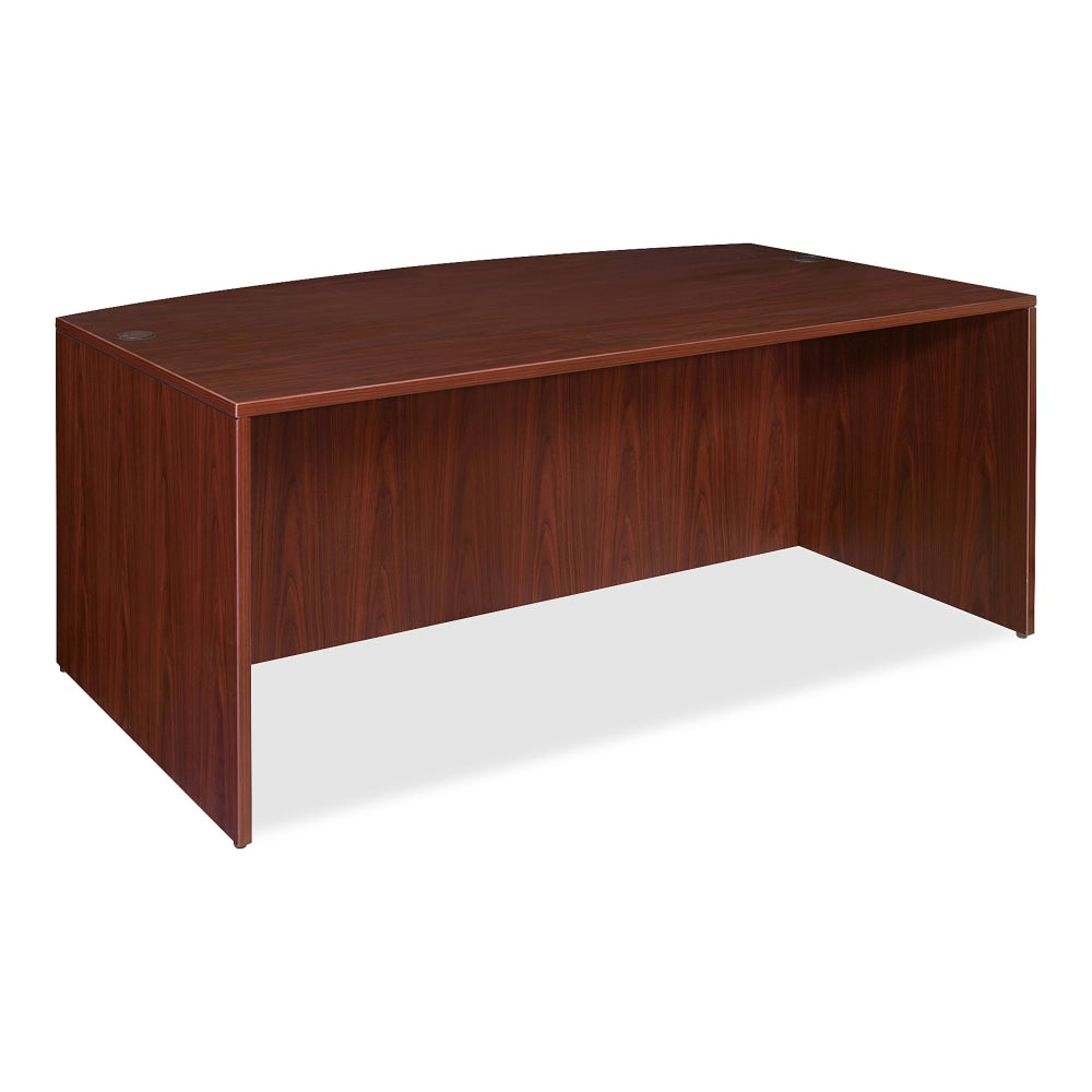 Lorell Essentials 72inW Bow-Front Shell Computer Desk, Mahogany