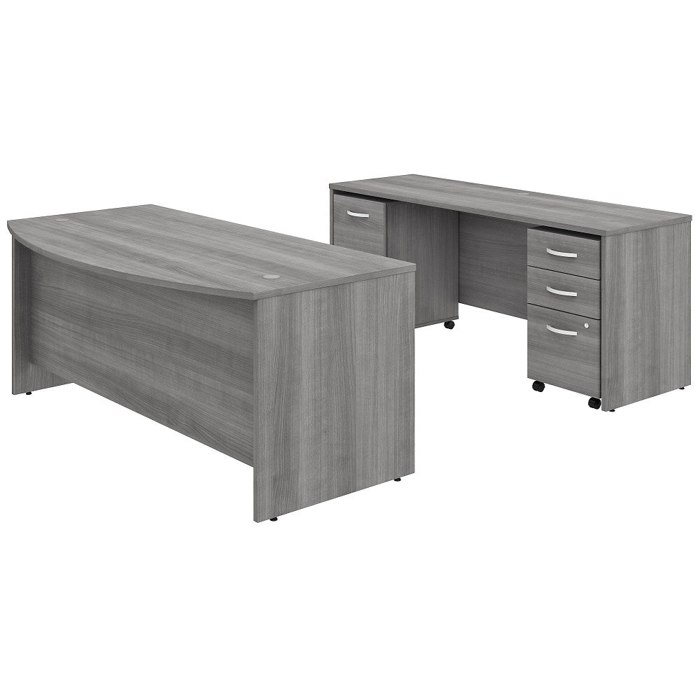 Bush Business Furniture Studio C 72inW Bow-Front Computer Desk And Credenza With Mobile File Cabinets, Platinum Gray, Standard Delivery