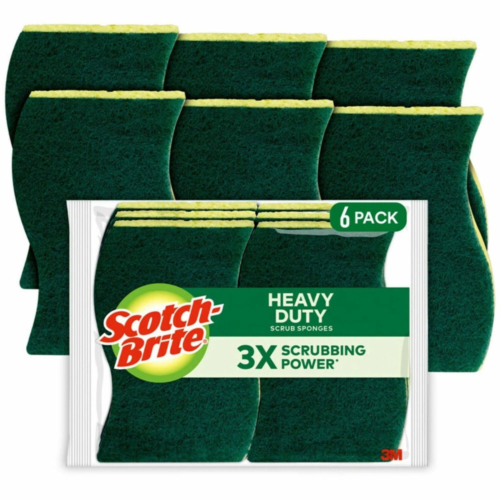 Scotch-Brite Heavy-Duty Scrub Sponges - 2.8in Height x 4.5in Width x 0.6in Depth - 36/Carton - Green, Yellow