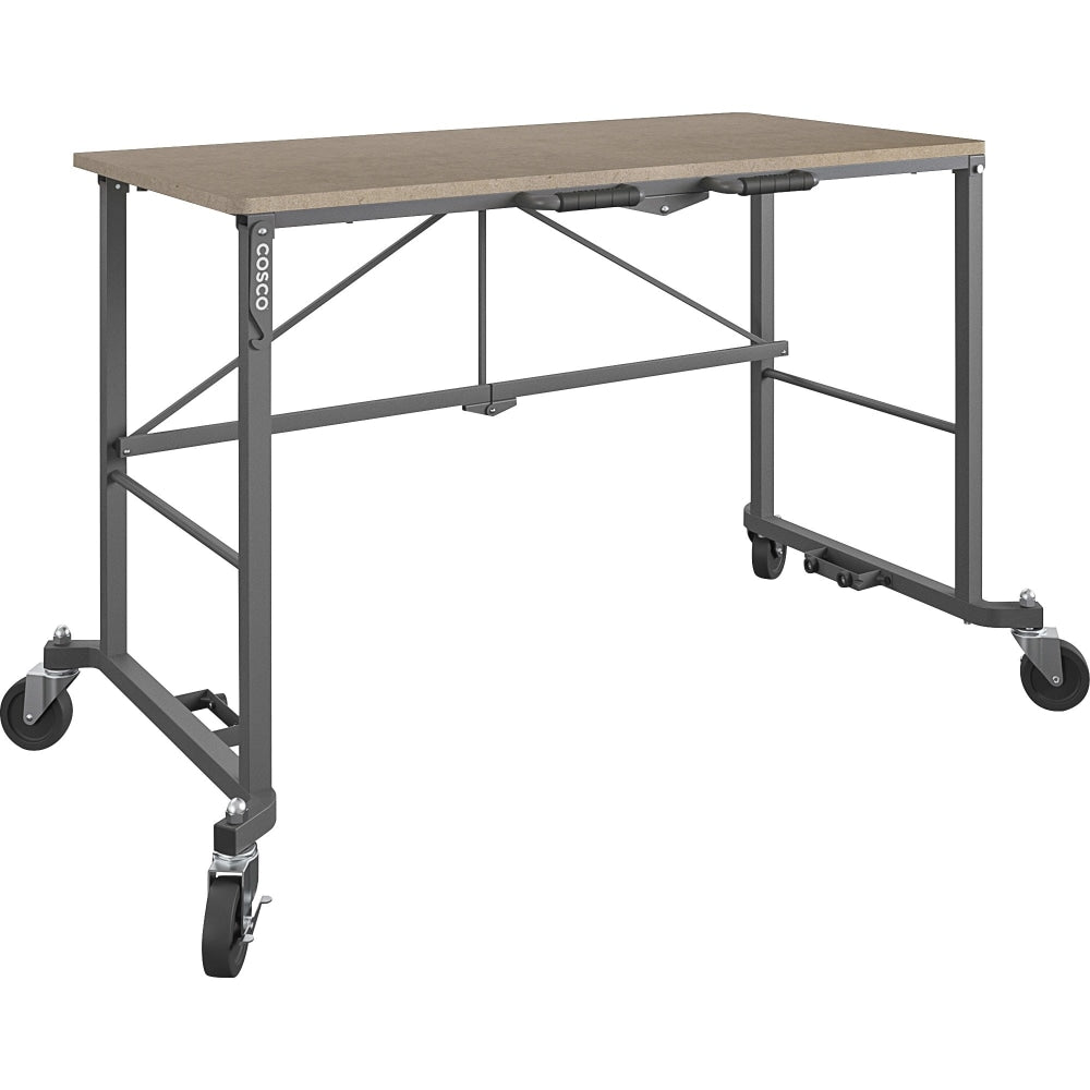 Cosco Smartfold Portable Work Desk Table - For - Table TopRectangle Top - Four Leg Base - 4 Legs - 350 lb Capacity x 51.40in Table Top Width x 26.50in Table Top Depth - 55.45in Height - Assembly Required - Brown - Steel