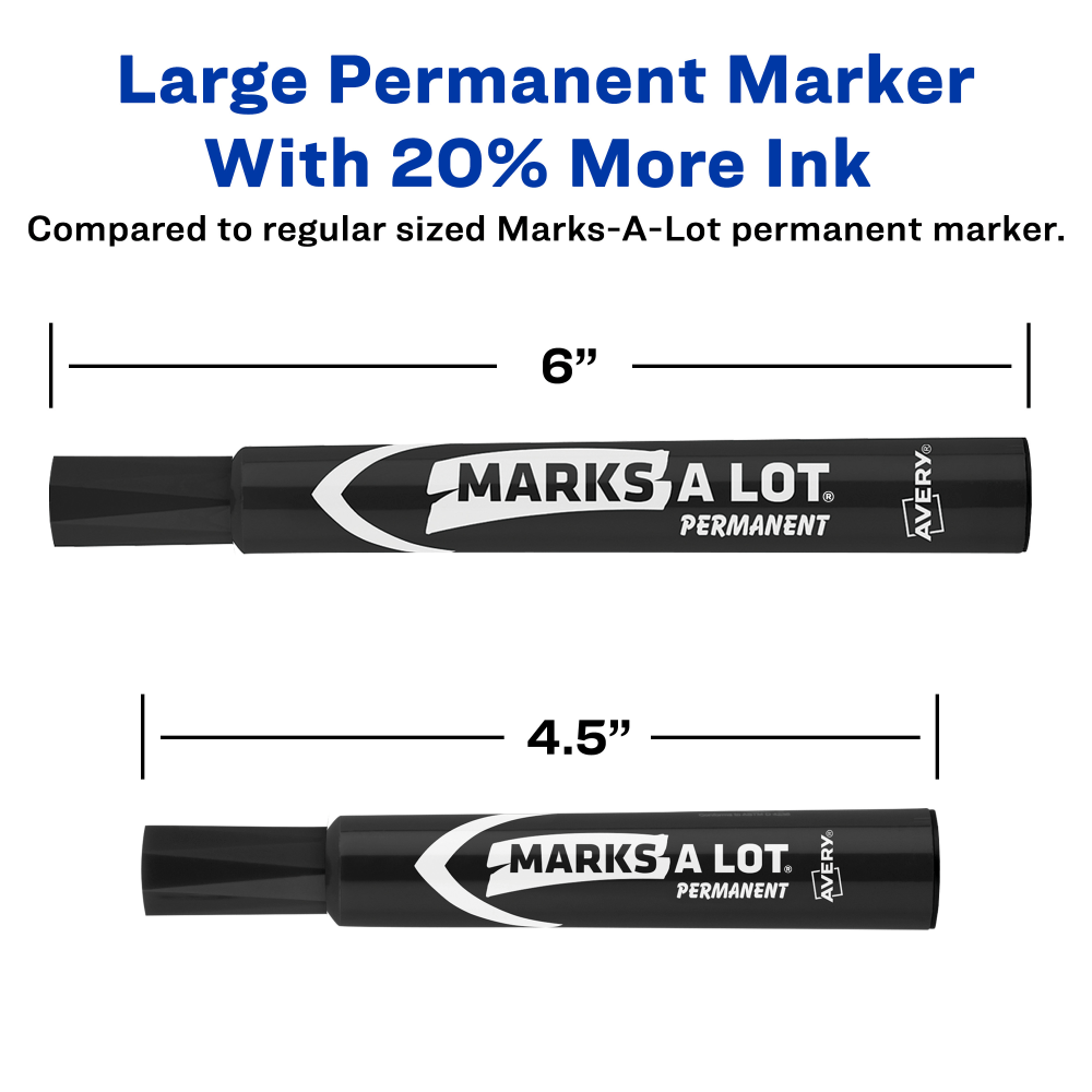 Avery Marks A Lot Permanent Markers, Chisel Tip, Large Desk-Style Size, Black, Pack Of 36