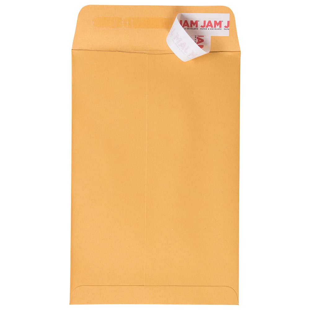 JAM Paper Open End Envelopes, 6in x 9in, Peel & Seal, Brown, Pack Of 50 Envelopes