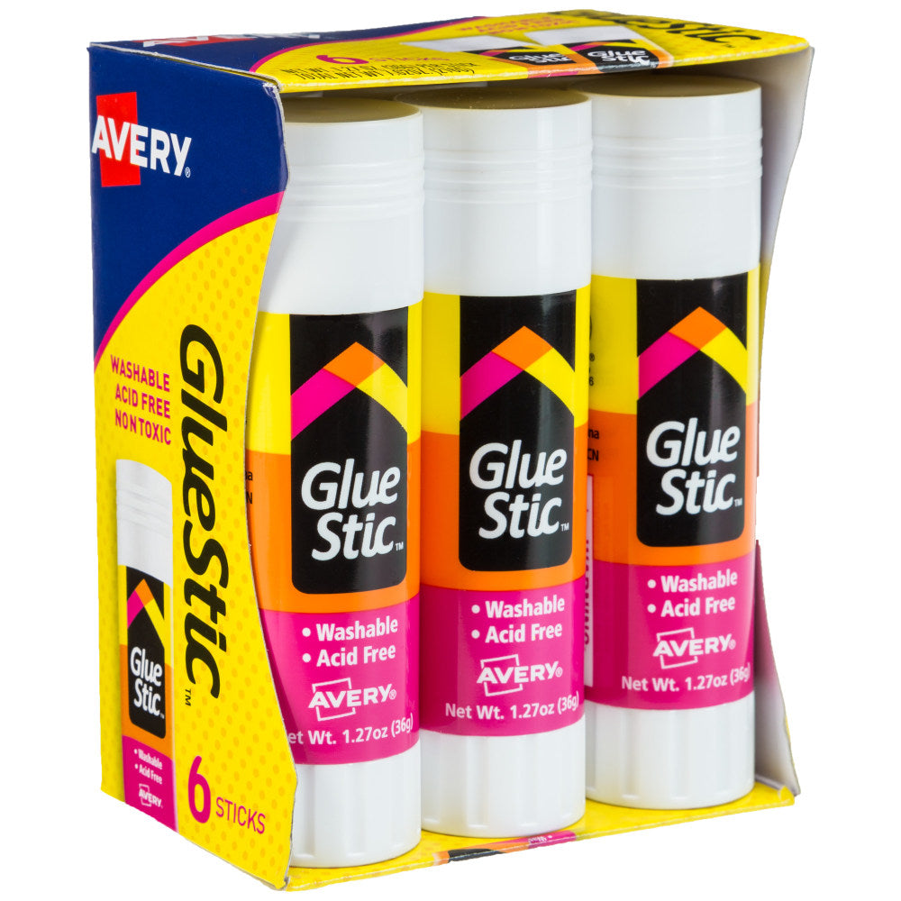 Avery Permanent Glue Stic, Washable, Non-Toxic, 1.27oz, 6 Total Glue Sticks