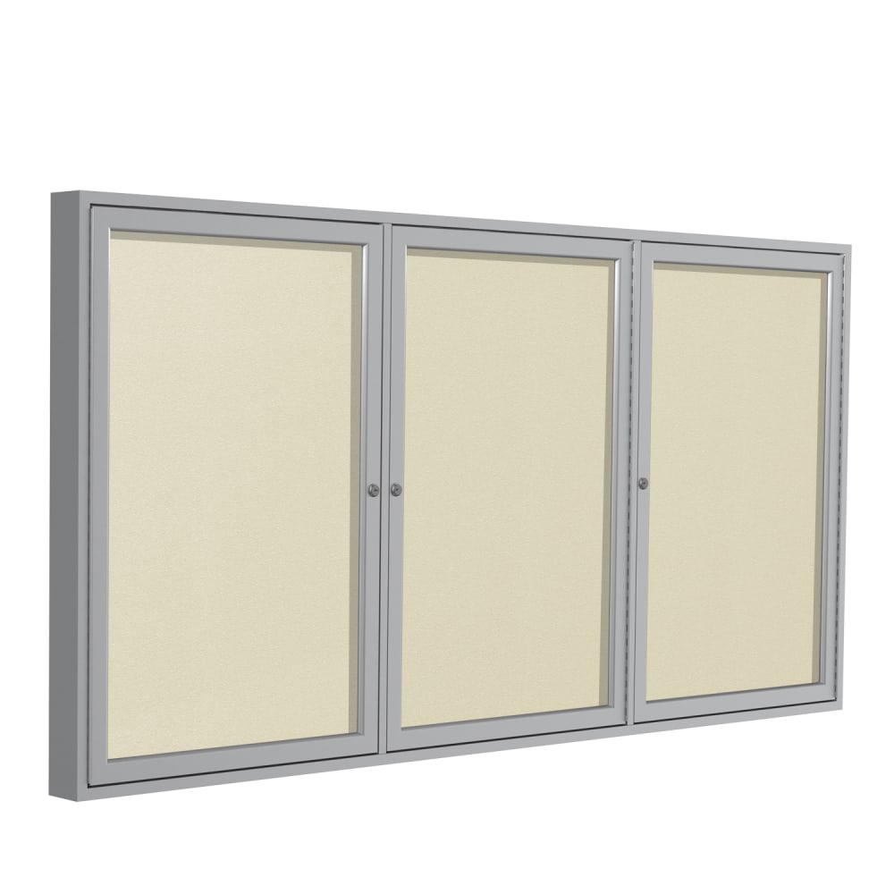 Ghent 3-Door Enclosed Vinyl Bulletin Board, 48in x 96in, Aluminum Frame, Ivory