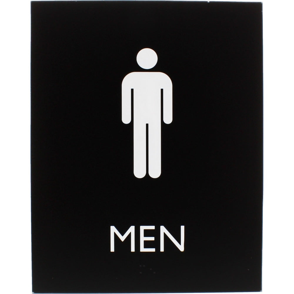 Lorell Mens Restroom Sign - 1 Each - Men Print/Message - 6.4in Width x 8.5in Height - Rectangular Shape - Surface-mountable - Easy Readability, Braille - Plastic - Black