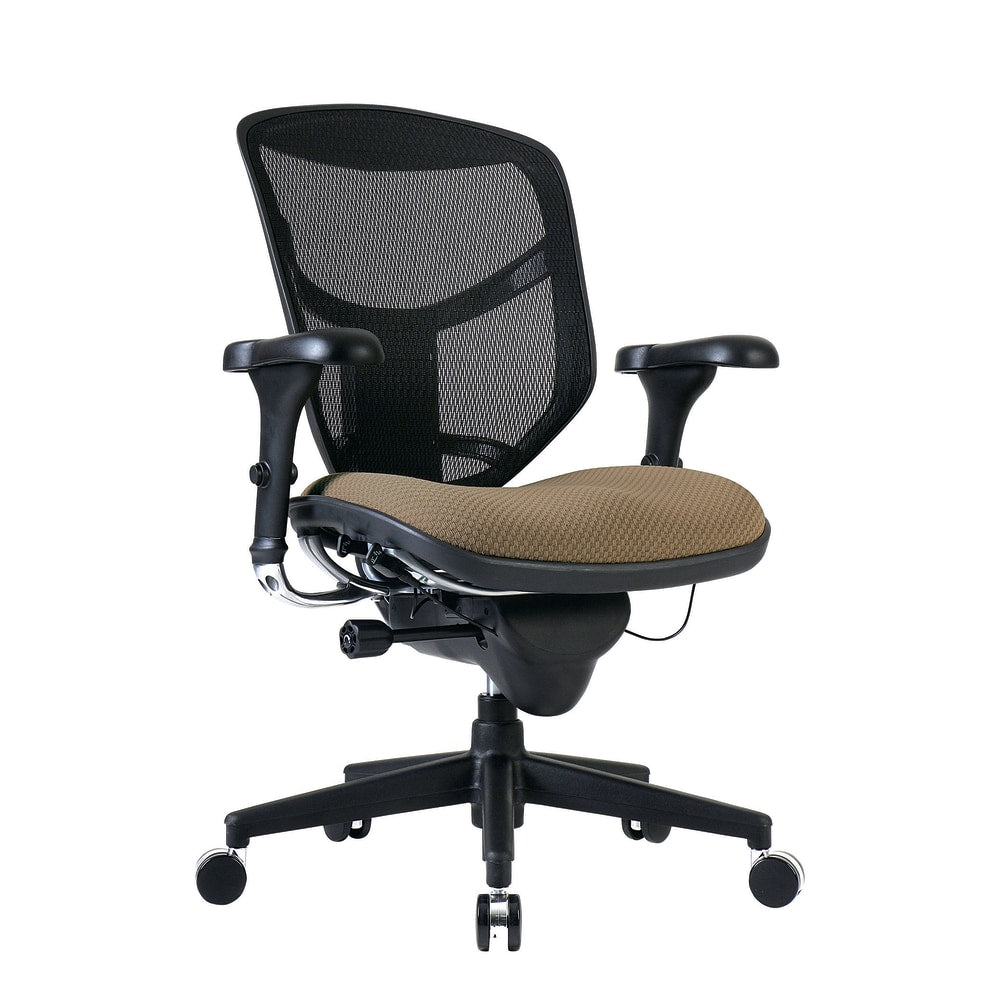 WorkPro Quantum 9000 Series Ergonomic Mesh/Premium Fabric Mid-Back Chair, Black/Beige, BIFMA Compliant