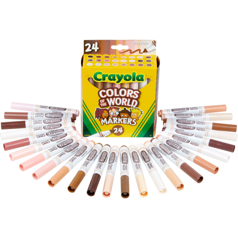 Crayola Colors Of The World Wet-Erase Markers, Broad Point, White Barrel, Assorted Ink, Pack Of 24 Markers