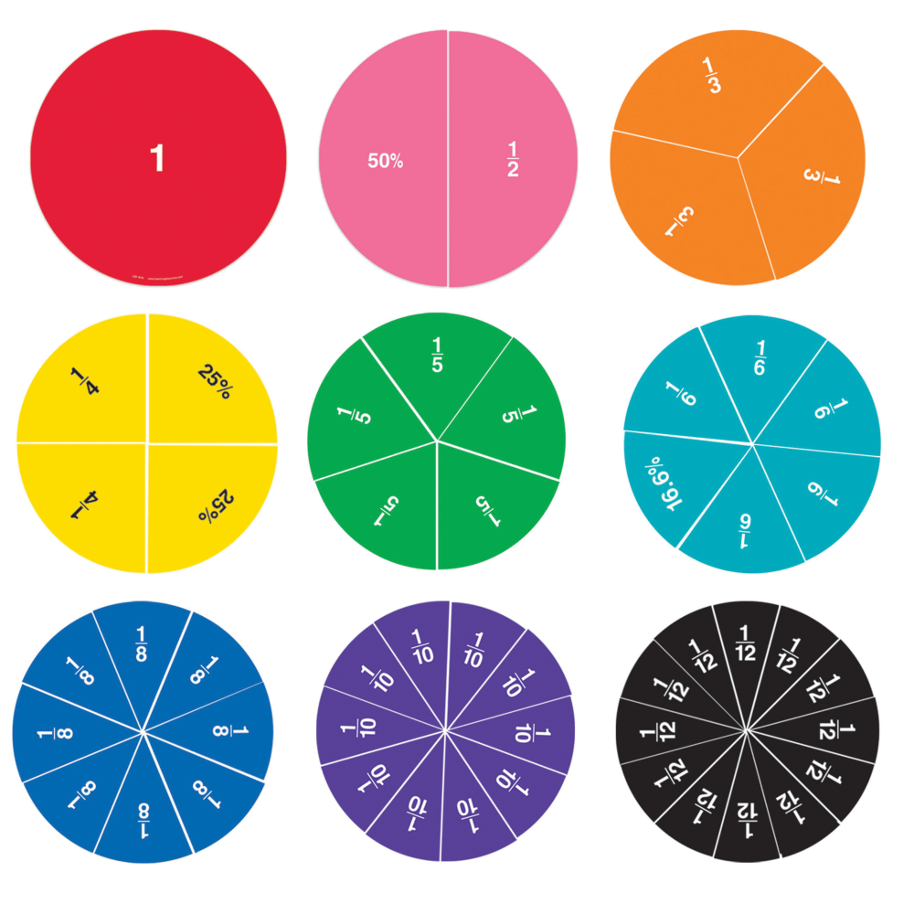 Learning Resources Double-Sided Magnetic Fraction Circles, 7 1/2in, Grades 1-9, Set Of 9