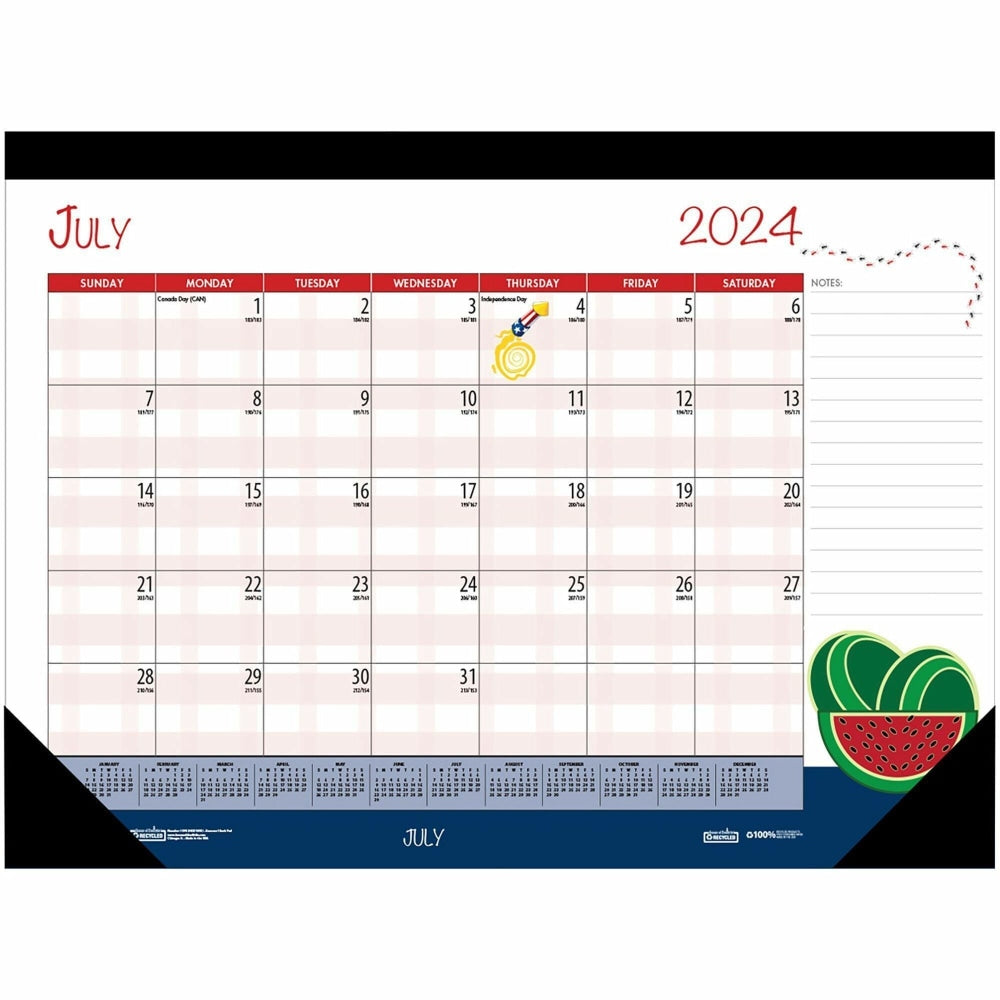 House of Doolittle Seasonal Holiday Academic Desk Pad, 17in x 22in, Black, July 2022 to June 2023