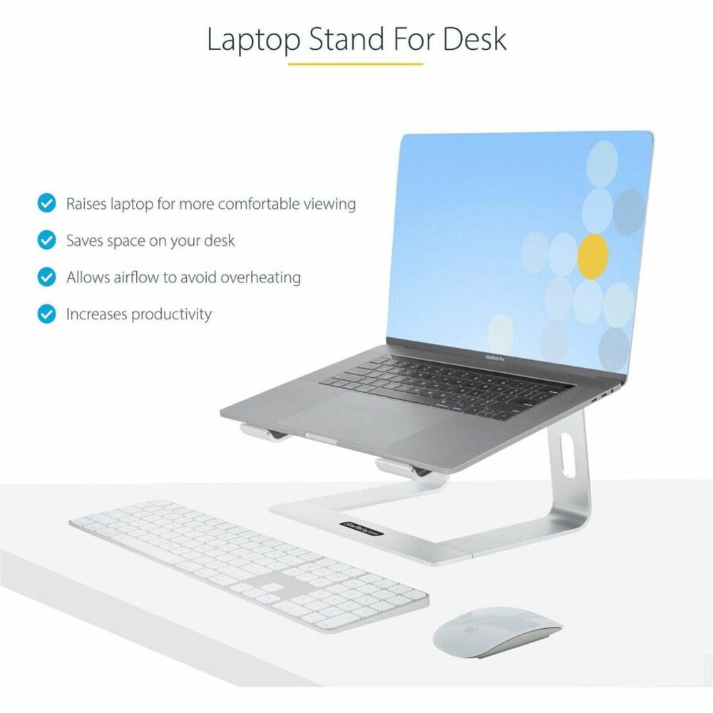 StarTech Laptop Stand for Desk, Supports 5kg / 11lb, Aluminum, Silver, Ergonomic Laptop Riser, Portable Laptop Holder for Desk